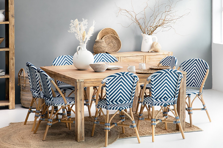 Clayden Tara 8 Seater Square Dining Set (1.6m) - Navy & White -