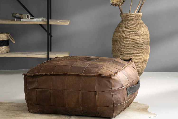 Makira Square Leather Ottoman - Small -