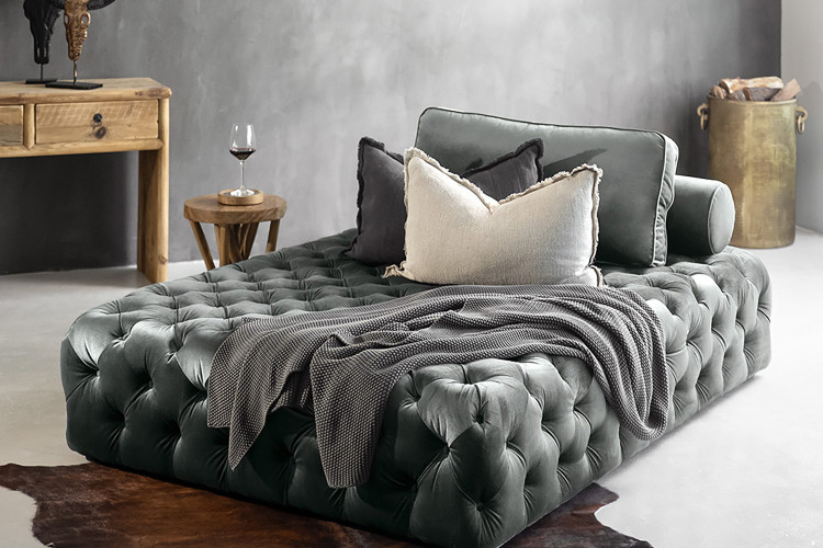 Kylen Velvet Daybed - Forest Grey -