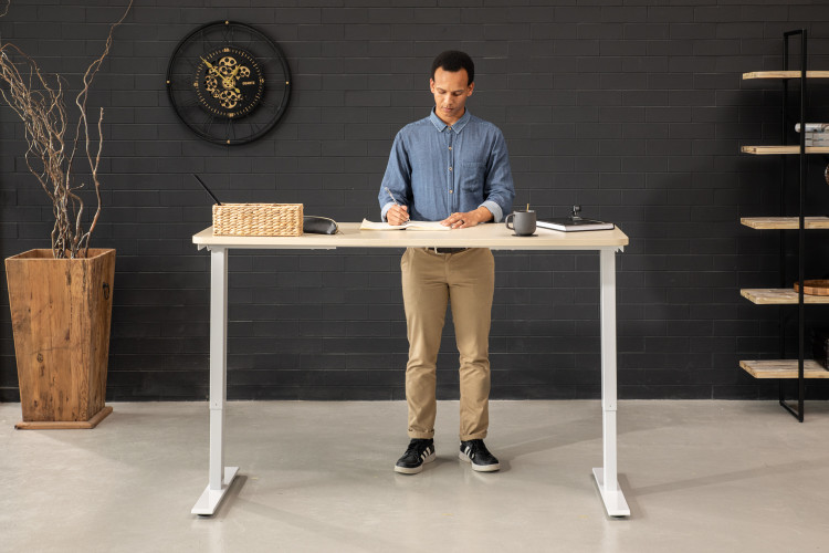 Axon Standing Desk - White & Natural - 1.6m Desks - 2