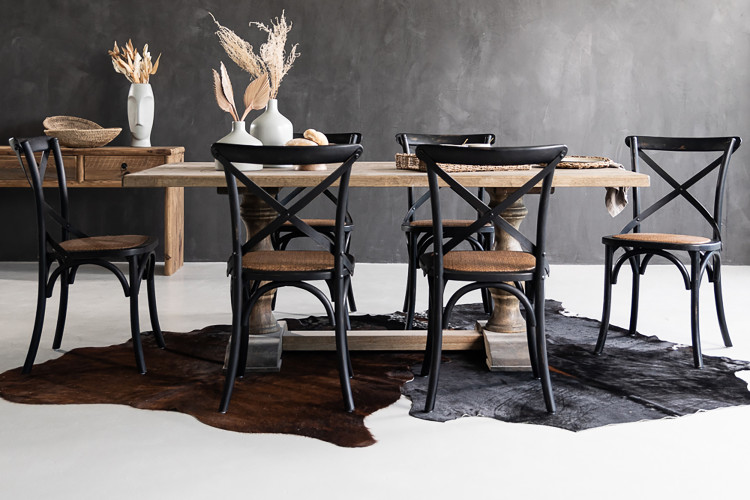 Bordeaux La Rochelle 6 Seater Dining Set - Rustic Black - 1.9m 6 Seater Dining Sets - 2