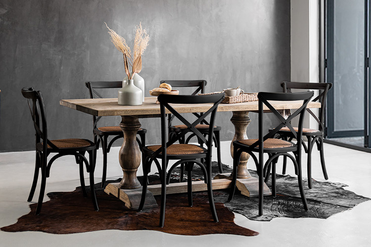 Bordeaux La Rochelle 6 Seater Dining Set - Rustic Black - 1.9m 6 Seater Dining Sets - 2