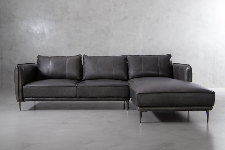 Ottavia Leather L-Shape Couch - Charcoal L-Shape Couches - 1