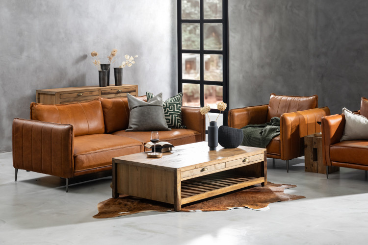 Ottavia Leather Lounge Suite - Desert Tan Lounge Suites - 1