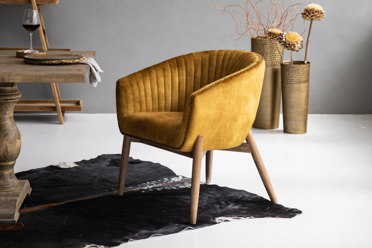 Lennon Velvet Dining Chair - Mustard