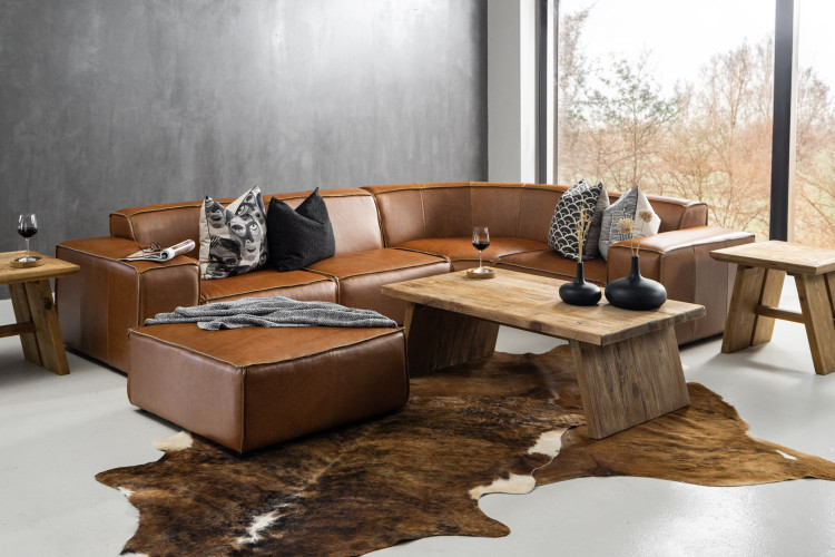 Jagger Leather Modular - Corner Couch With Ottoman - Desert Tan Leather Corner Couches