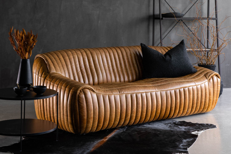 Cuban Leather Couch -Tan