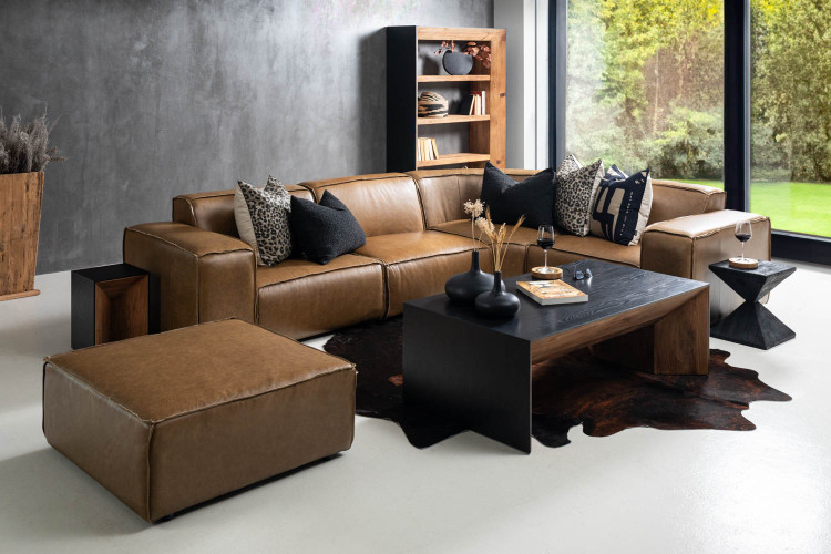 Jagger Leather Modular - Corner Couch With Ottoman - Sahara Leather Corner Couches