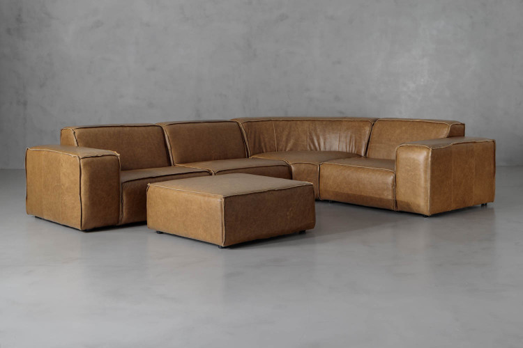 Jagger Leather Modular - Corner Couch With Ottoman - Sahara Leather Corner Couches