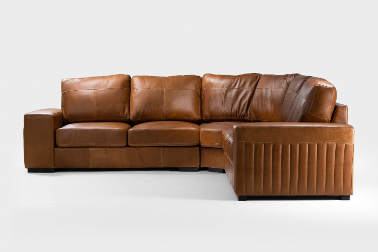 Nixon Three Piece Leather Corner Couch - Desert Tan