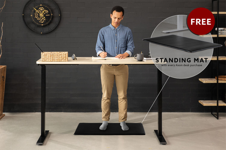 Axon Standing Desk - Black & Natural 1.6m - With Free Standing Mat Desks - 1