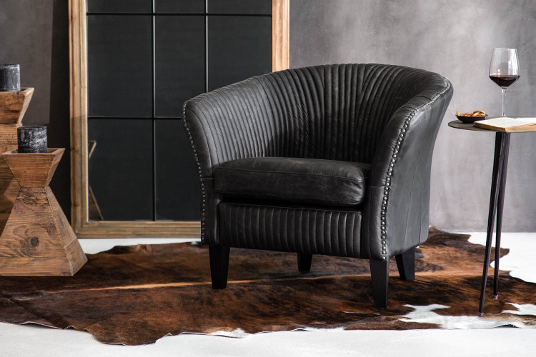 Serena Leather Armchair - Black -