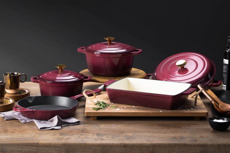 Nouvelle Cast Iron 8 Piece Cookware Set - Plum Nouvelle Cast Iron Sets - 1