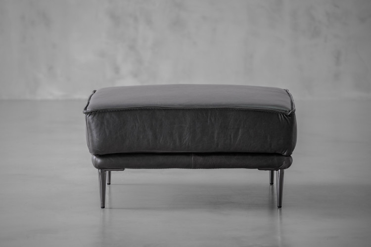 Ottavia Leather Ottoman - Charcoal Ottomans - 1