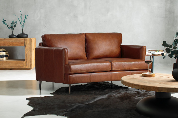 Remington 2-Seater Leather Couch - Burnt Tan 2 Seater Leather Couches - 1