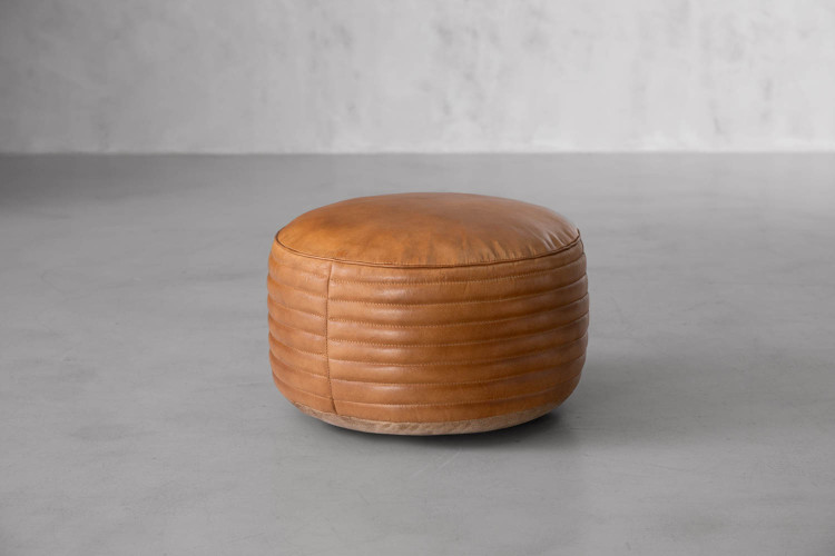 Croft Round Leather Ottoman - Tan Ottomans - 1