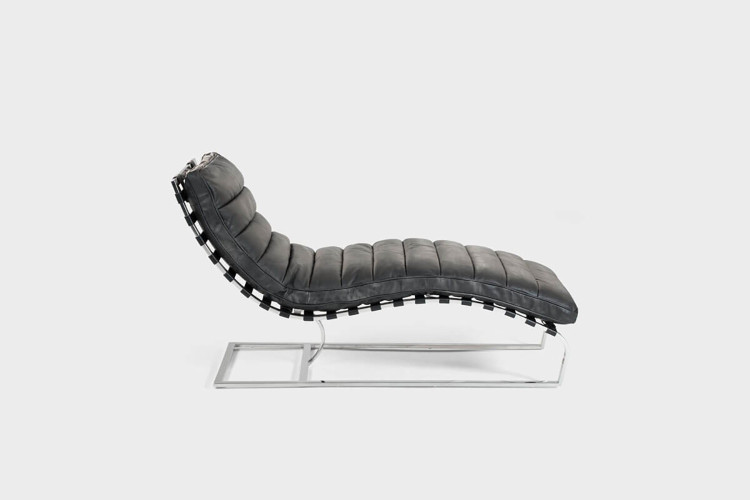 Morello Chaise Distressed Black Leather Lounger -