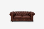 Jefferson Chesterfield 2 Seater Leather Couch - Brown -