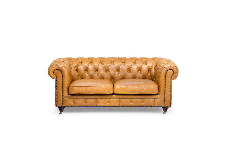 Jefferson Chesterfield 2 Seater Leather Couch -  Tan Brown -