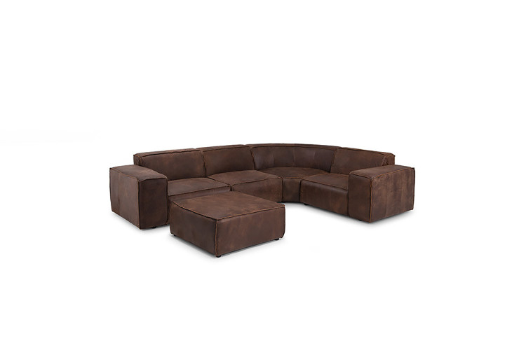 Jagger Leather Modular - Corner Couch With Ottoman - Spice Leather Corner Couches - 1