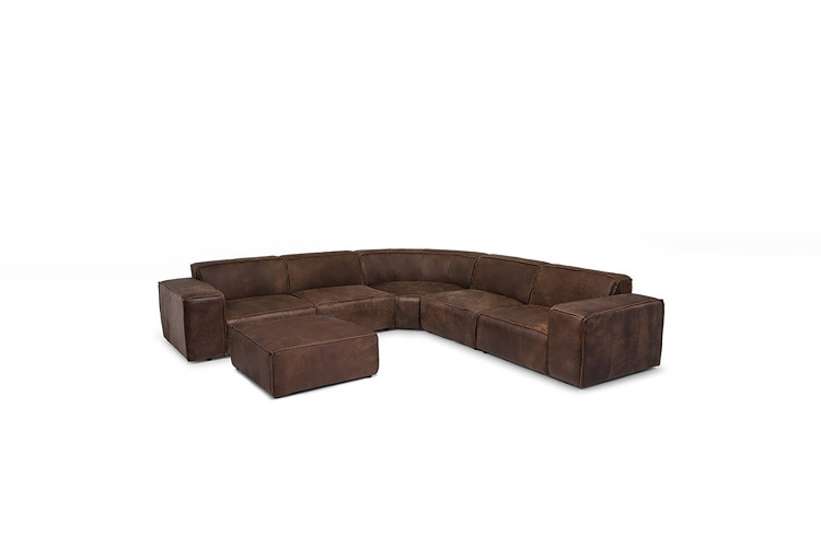 Jagger Leather Modular - Grand Corner Couch with Ottoman - Spice Modular Couches - 1