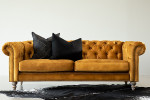 Lannfield 3 Seater Couch - Textured Velvet Mustard -